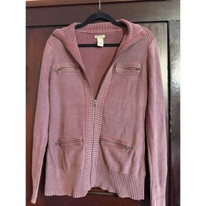 RuffHewn Womens Dusty Rose Mauve 100% Cotton Full Zip‎ Cardigan Sweater S